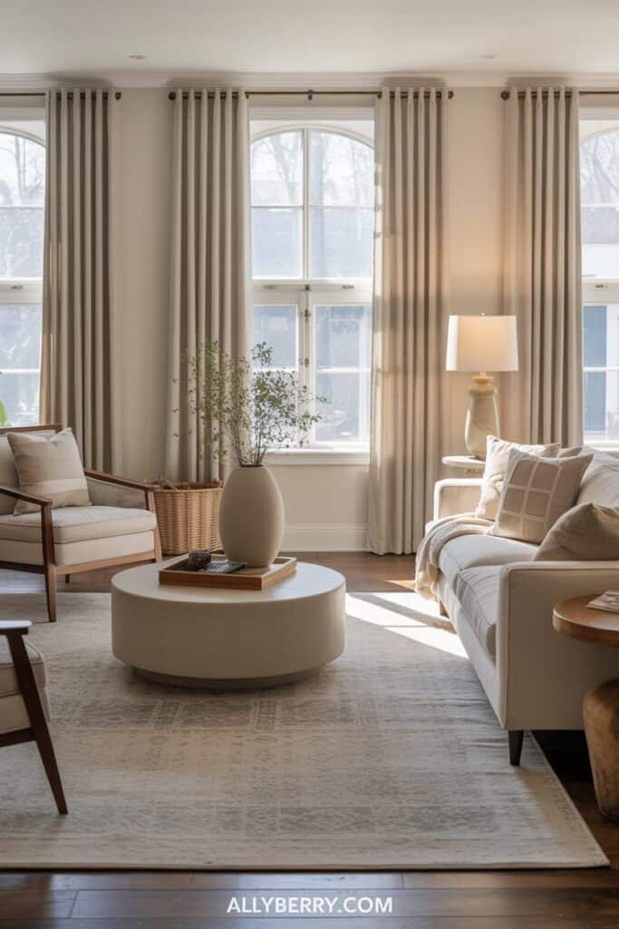 Neutral Rugs and Curtain Combinations