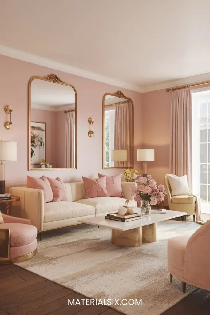 Soft Pink Walls with Gold Accents