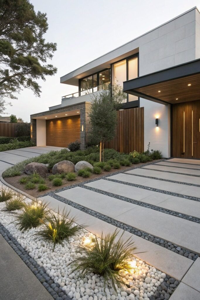 8 Modern Front Yard Landscaping: Simple, Clean-Line Designs to Elevate Your Home Exterior Driveway Landscaping