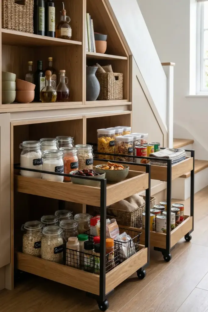 13 Smart Under Stairs Pantry Closet Shelving Ideas To Maximize Space Rolling Storage Cart Stations