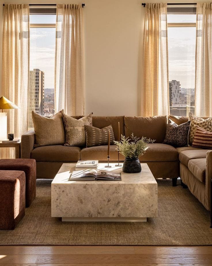 4 Brown Livingroom Aesthetic Accent That Will Instantly Give Your Space a High-End Luxury Aesthetic Look for 2026 Brown sectional living room