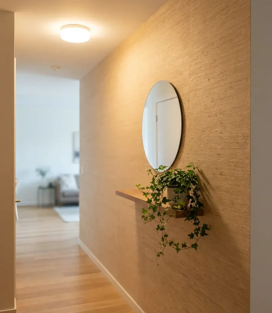 7 Hallway Art Ideas That Make Any Hallway Look Expensive Neutral Textured Wallpaper for Apartment Entryways