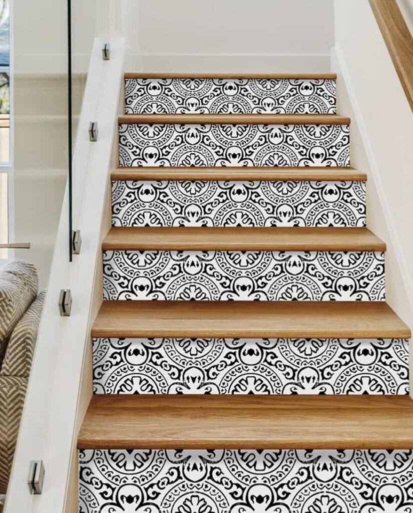 6 Peel and Stick Wallpaper Ideas Styling Space with the Ultimate Aesthetic Edit use peel and stick for stair risers