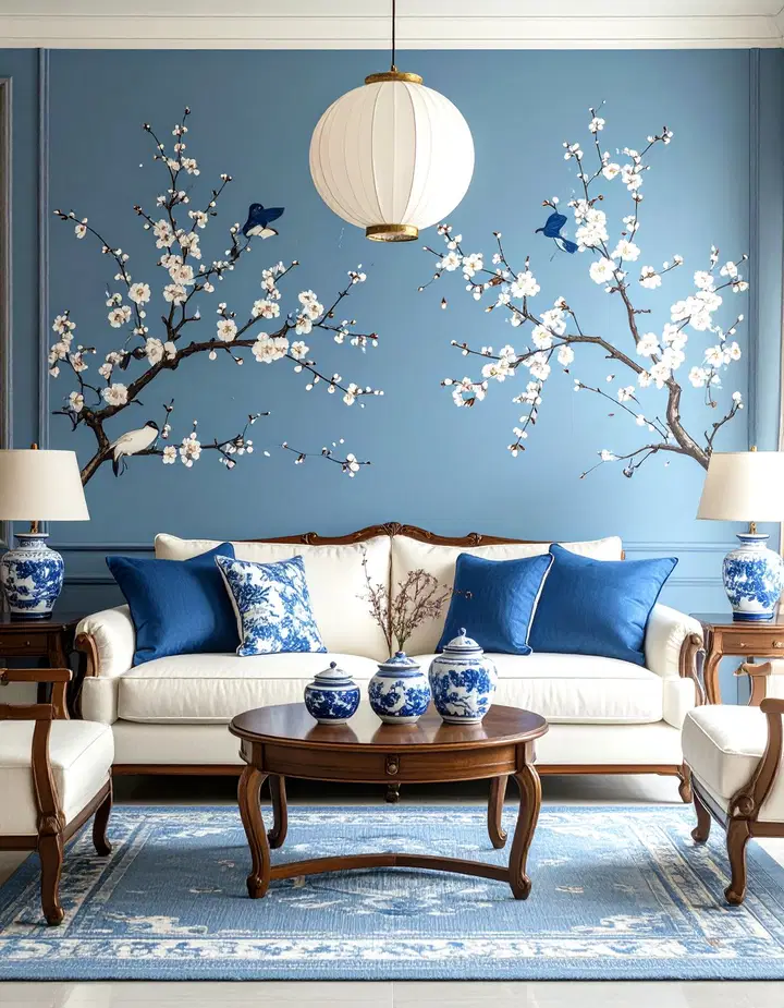 6 Living Room Wallpaper Ideas to Instantly Upgrade Your Home in 2026 Blue and White Living Room