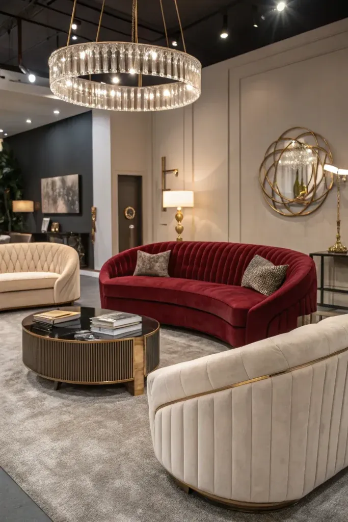 9 Glam Living Room High-End Furniture Layouts Featuring Stunning Premium Finishes Curved Furniture