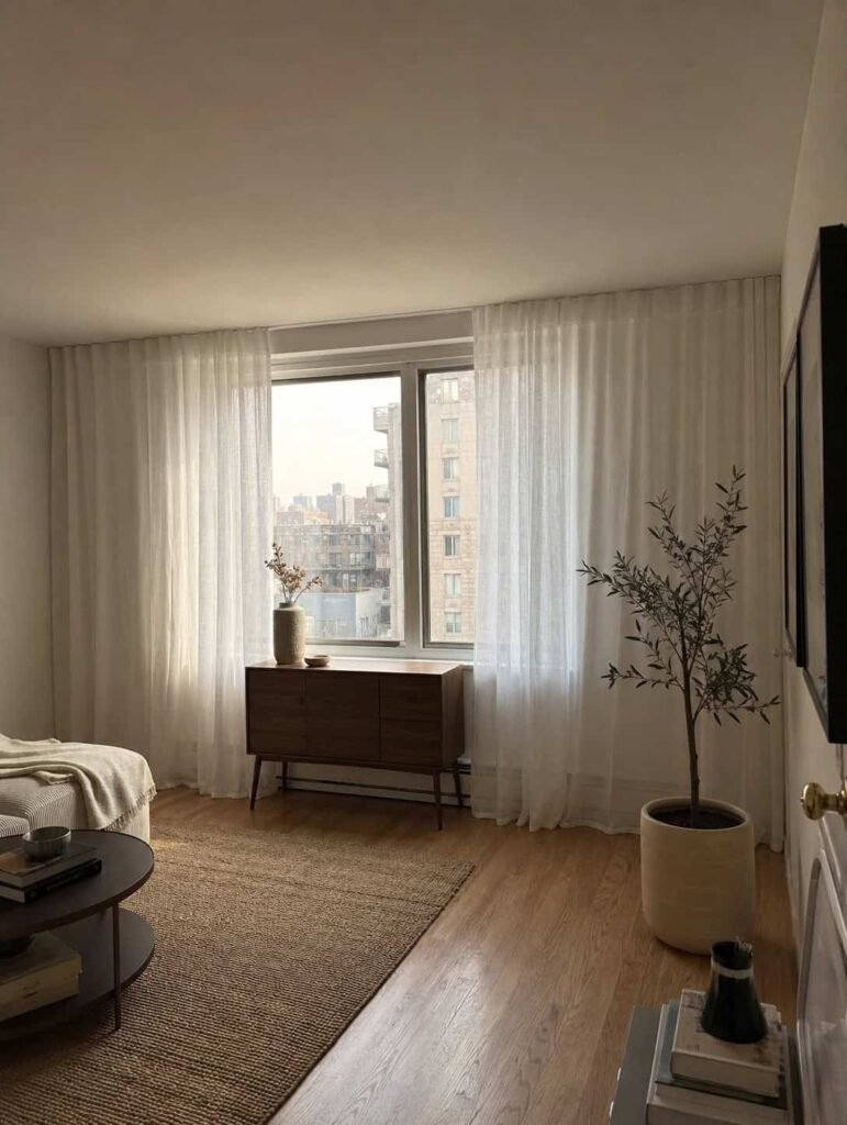 7 Small Apartment Bedroom Ideas with Storage Elevate Styling for Compact Living Hang Curtains High and Wide