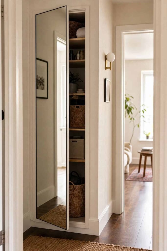 11 Mirror Styling Ideas to Maximize Narrow Hallways Hidden Mirror Storage
