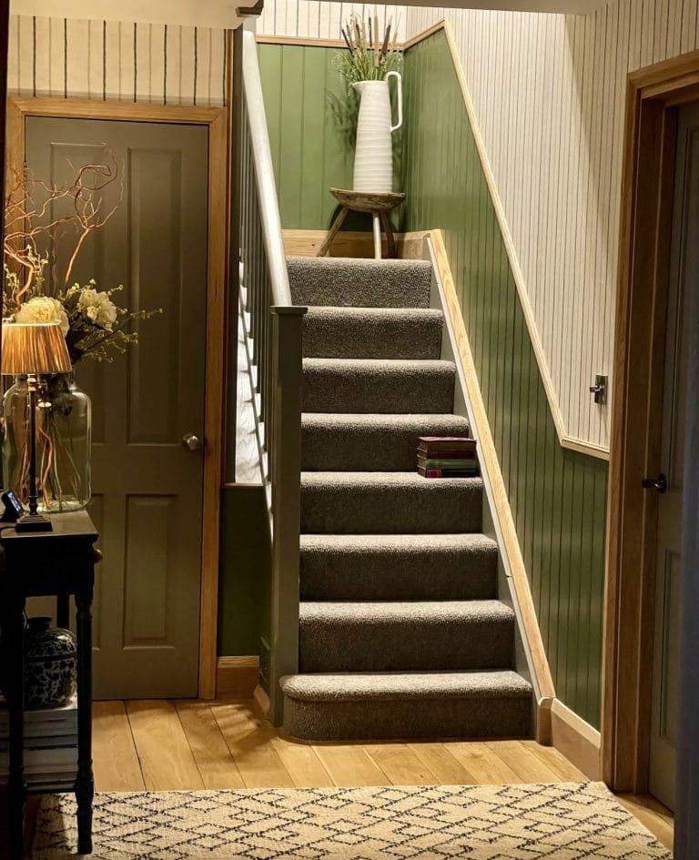 Earthy Green Paneling with Vintage Warmth