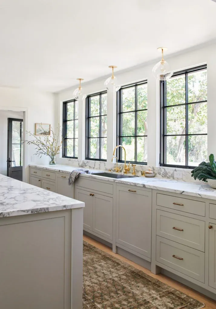 Timeless Gray Kitchen Design with Brass Hardware